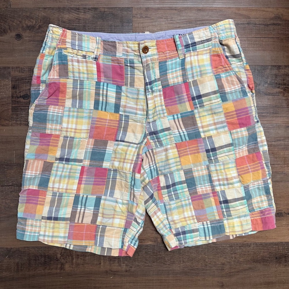 J.Crew Madras Patchwork Shorts Men's 36 Preppy Coastal Nantucket Summer Cotton